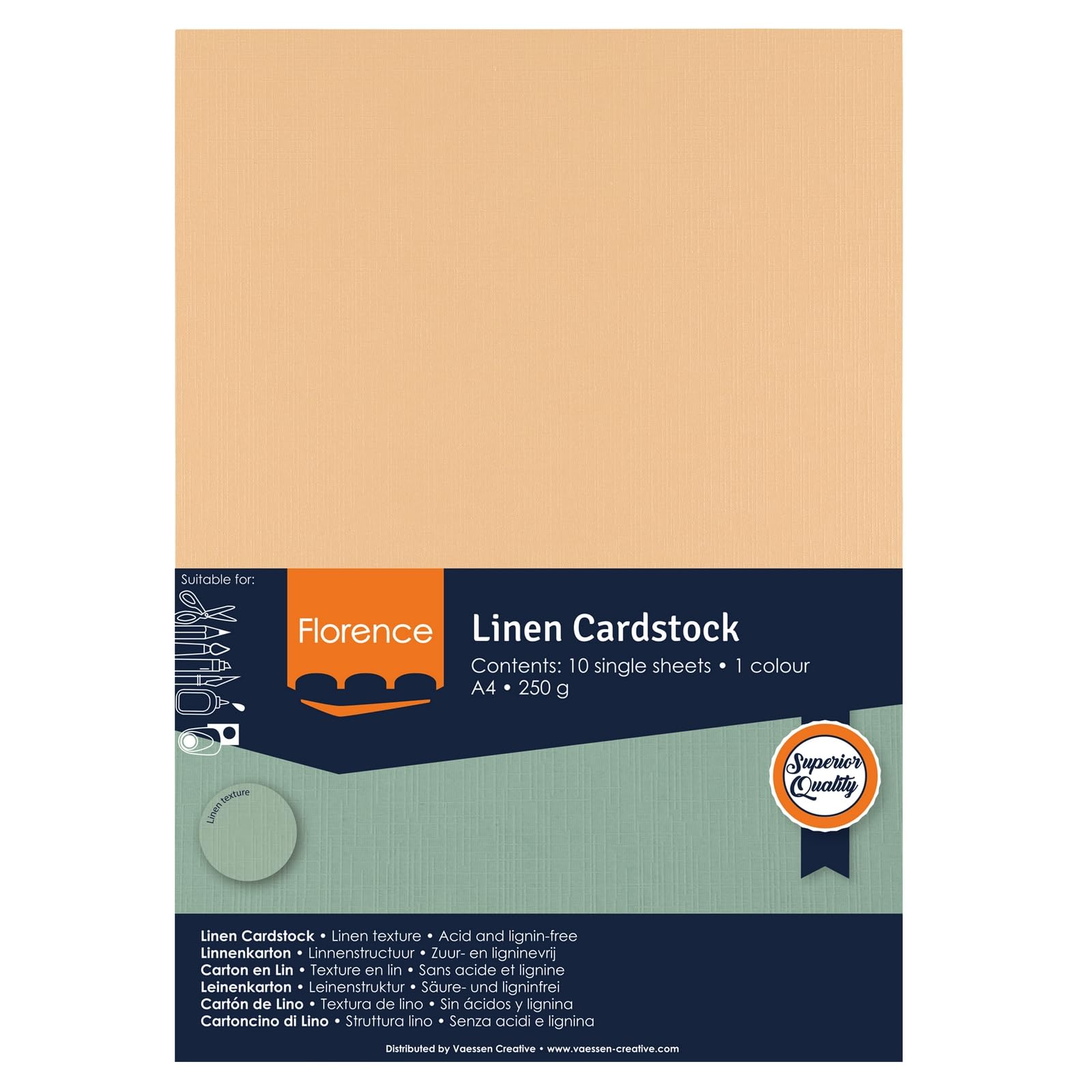 Florence Beżowy lniany karton 250 g - papier do scrapbookingu A4 - Parchment - Kolorowy papier kartonowy - Eleganckie zaproszenia, pudełka na prezenty i projekty artystyczne
