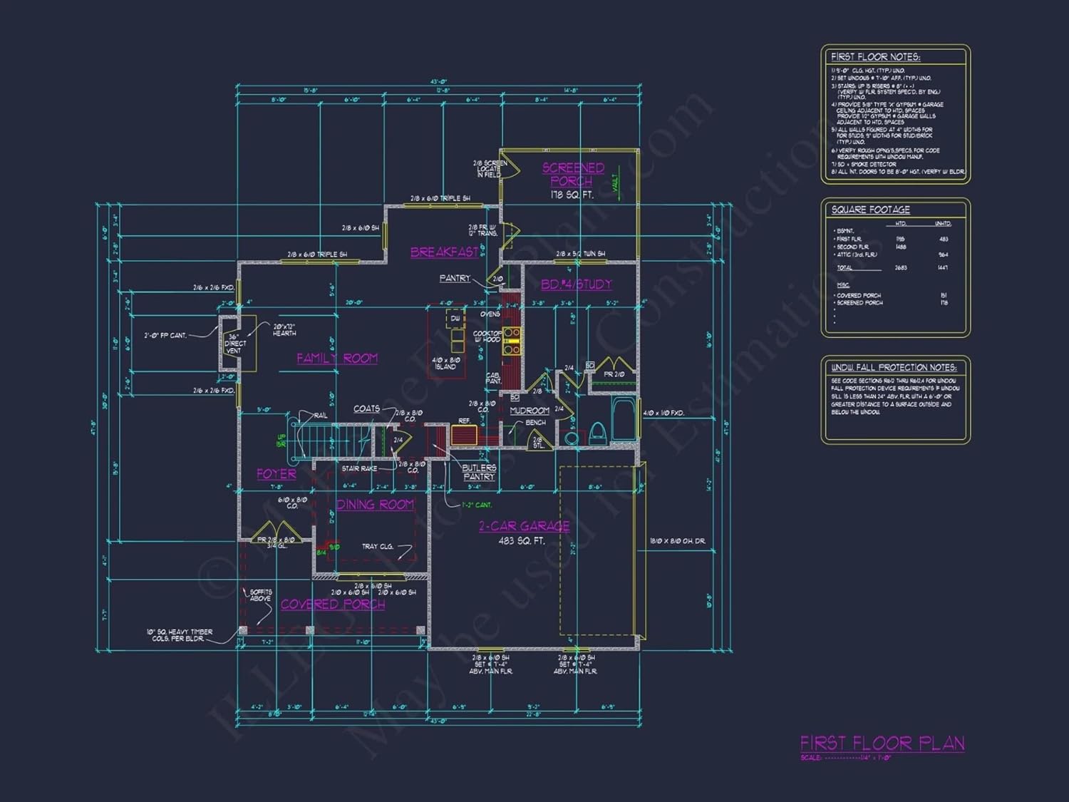 17-1089 HOUSE PLAN - Modern Craftsman House Plan with 3 Floors and Detailed CAD Designs