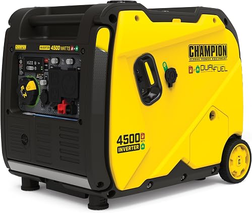 Champion 4500W Dual Fuel Electric Start RV Ready Inverter Generator - Quiet 61dB, CO Shield, 14-21Hr Runtime