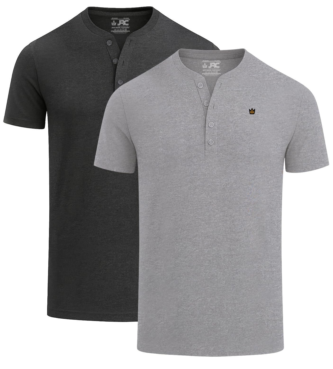 JRC Just Royal Clothing2 Pack Mens Short Sleeve Henley T-Shirts, Lightweight Henley Tops for Gym, Running & Casual Outings