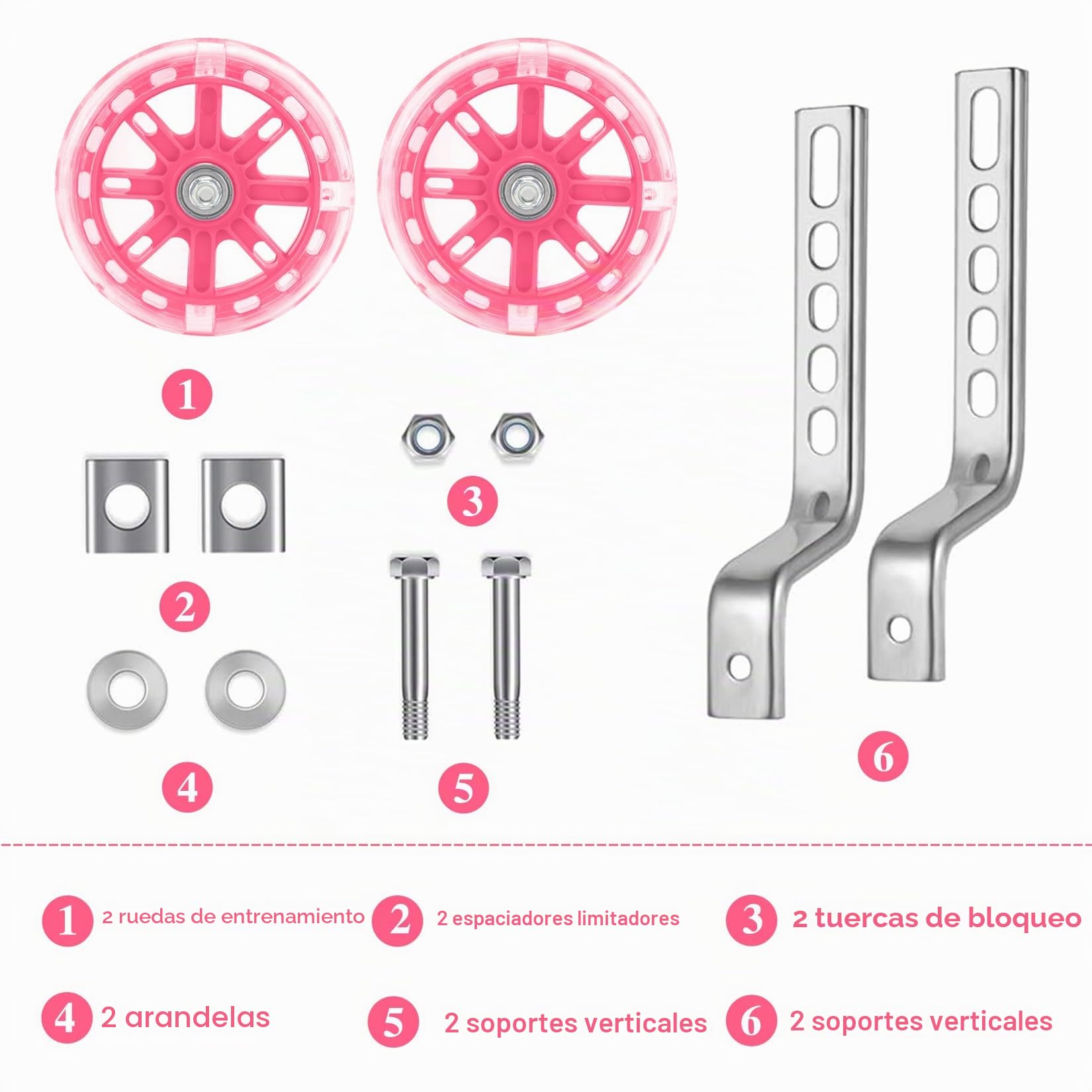Ruedines de apoyo universales para bicicleta infantil 12-20 pulgadas rosa