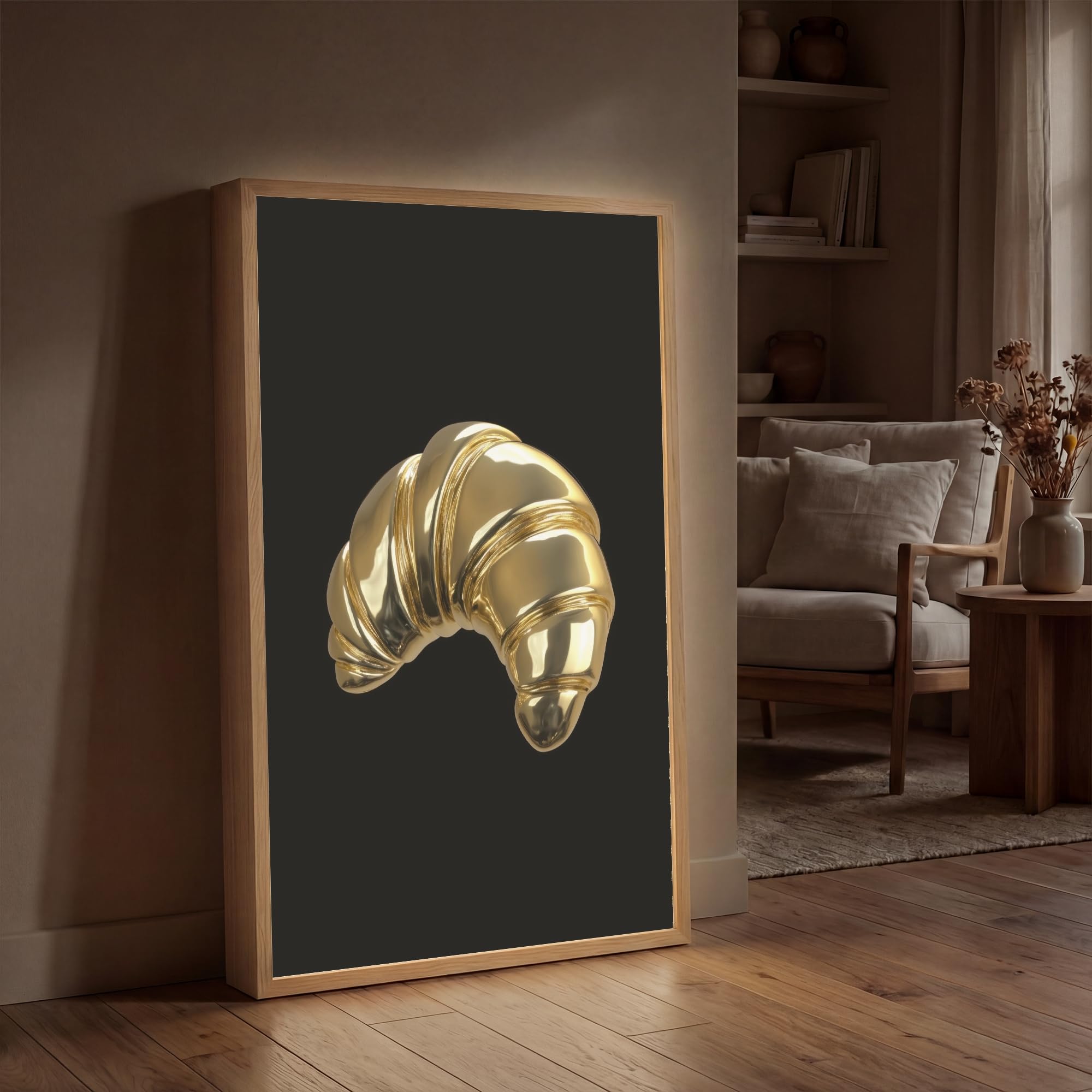 Wandleuchte Nachtlicht 60x90 cm Aufladbar Dimmbar Innen Nachtlampe Wandmontage LED Wandlampe Nachttisch Wall Lamp Licht Wand Croissant - Brot - Gold - Schwarz