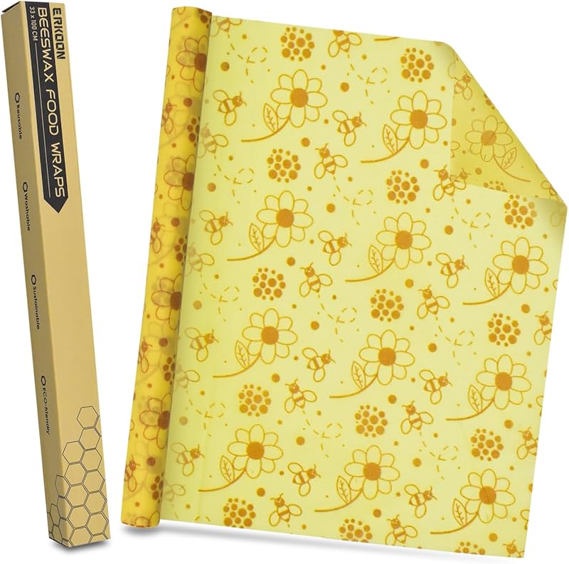 Envolturas reutilizables de cera de abejas para alimentos, 13 x 39 pulgadas, envolturas ecológicas de cera de abejas para pan, envolturas sostenibles para almacenamiento de alimentos, rollo de papel de cera de abejas para sándwich, queso
