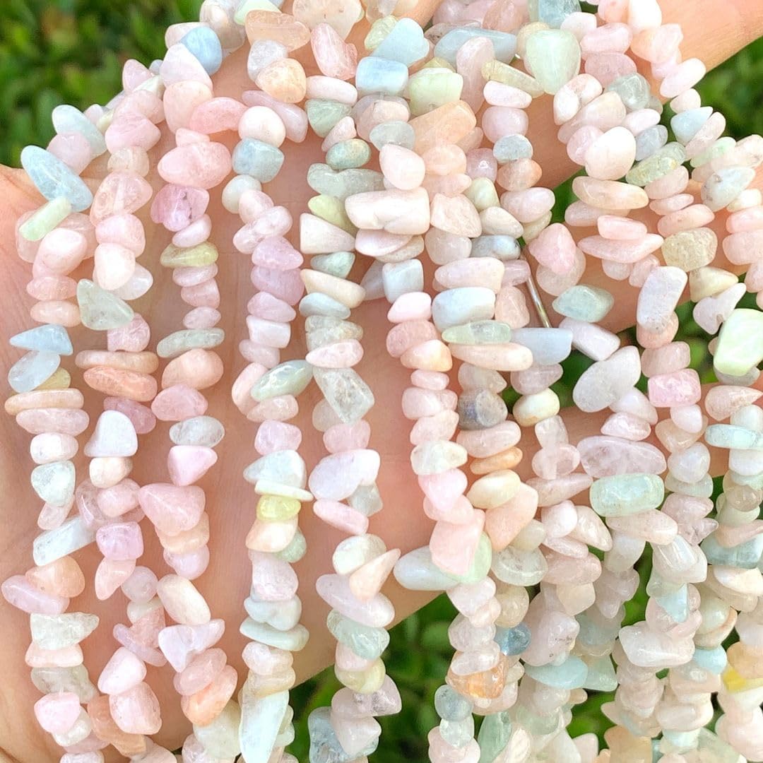 - Adabele 31 Inch Natural Morganite Beryl Gemstones Chip Loose Beads Drilled Hole Free Form 5mm-8mm Gem Stone Spacer for Craft Jewelry Making GZ1-29