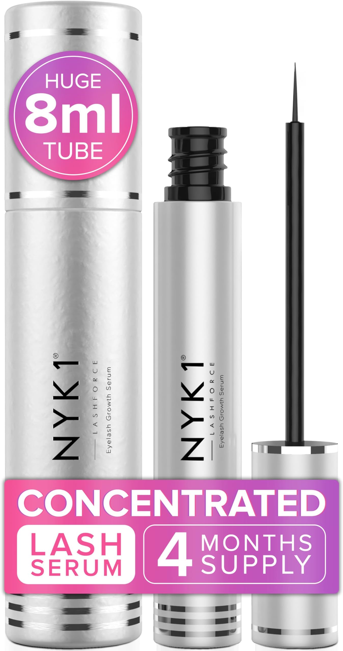 NYK1 CONCENTRATED Lash Serum For Eyelash Growth (XL - 8ml) LashForce Eyelash Serum To Grow Lashes Longer And Thicker - Eye Lash Enhancing Formula With Easy Application And Long Lasting Results