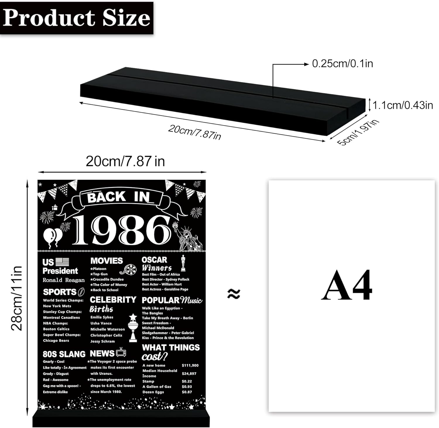 DARUNAXY 40th Birthday Party Decorations, Black Back in 1986 Poster Acrylic Sign with Stand 40 Year Old Party Supplies for Men& Women Vintage 1986 Table Decor 40th Anniversary Class Reunion Gifts - Image 3