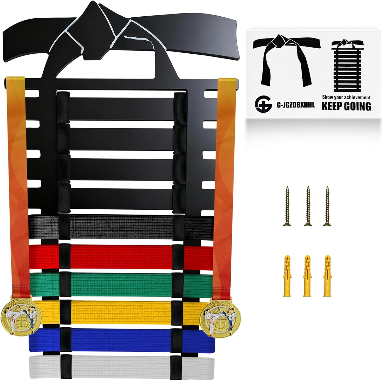 10 Belts Karate Belt Display Rack Taekwondo Belt Display Holder | Hanging Wooden Rack for Martial Arts Jiu Jitsu