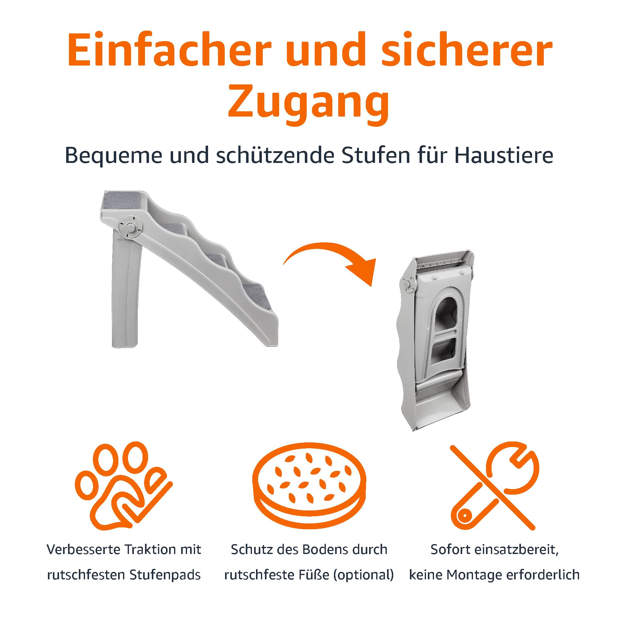 Amazon Basics faltbare Trittstufen für Hunde und Katzen, Grau, 60.7 x 40.9 x 50.2 cm