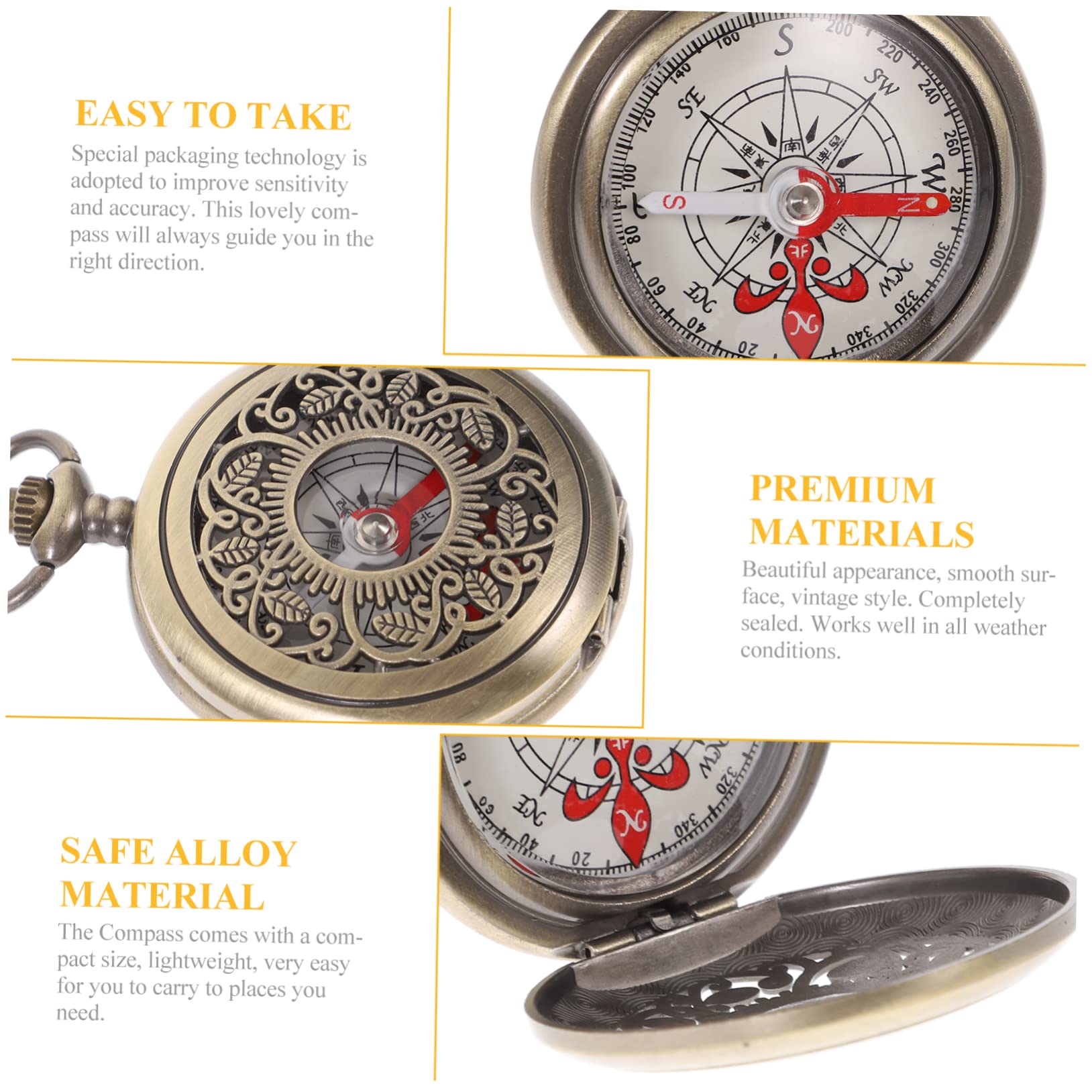 Yardwe bussola per orologio da tasca navigazione con bussola meridiana a clip gruppo musicale adorn orientamento decorazione della accessorio da campeggio Acrilico Golden