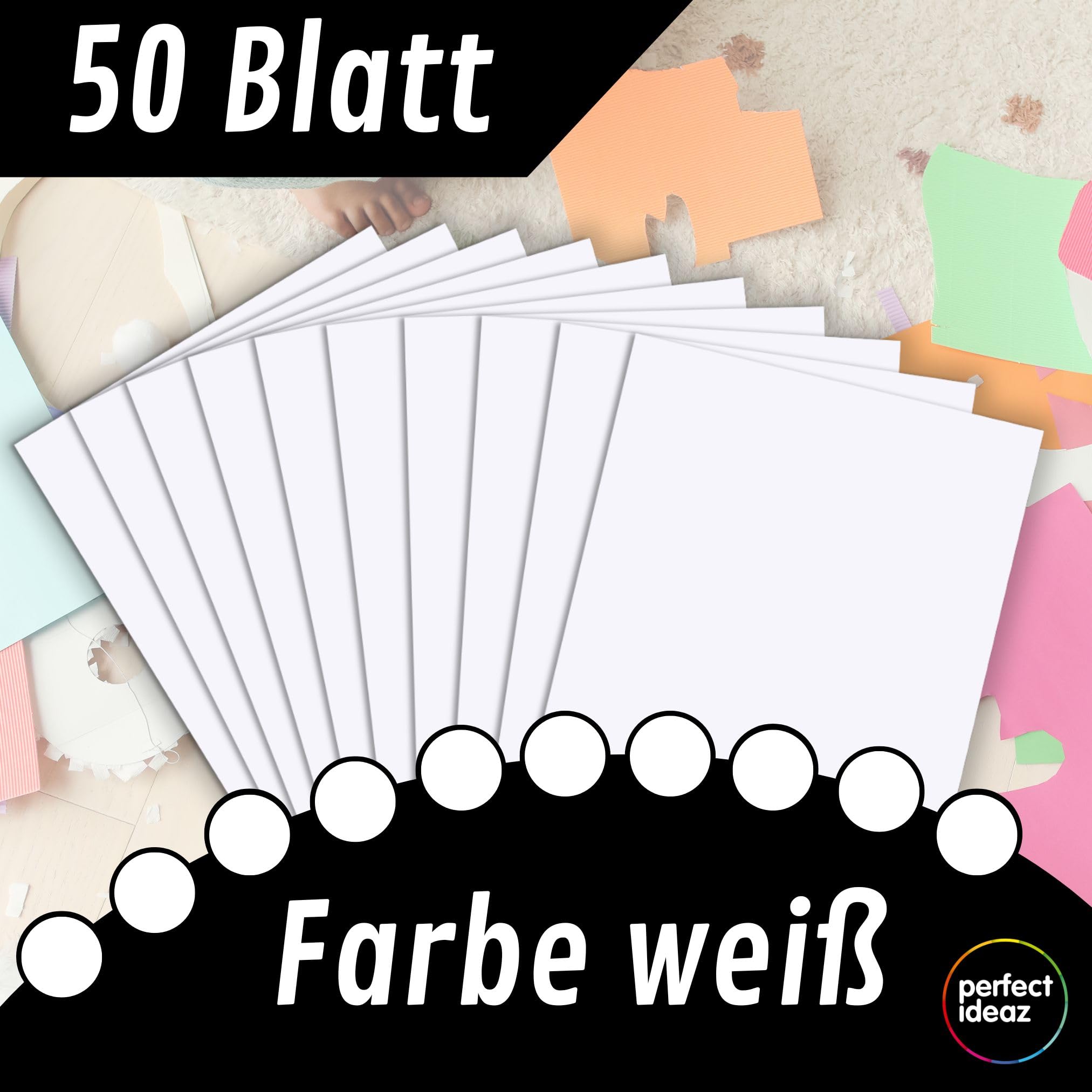 perfect ideaz 50 Blatt Fotokarton DIN-A2, Weiß, stabiler recycling Karton 300 g/m², Made in Germany, Blauer Engel zertifiziert (1 x 50 (50 Blatt))