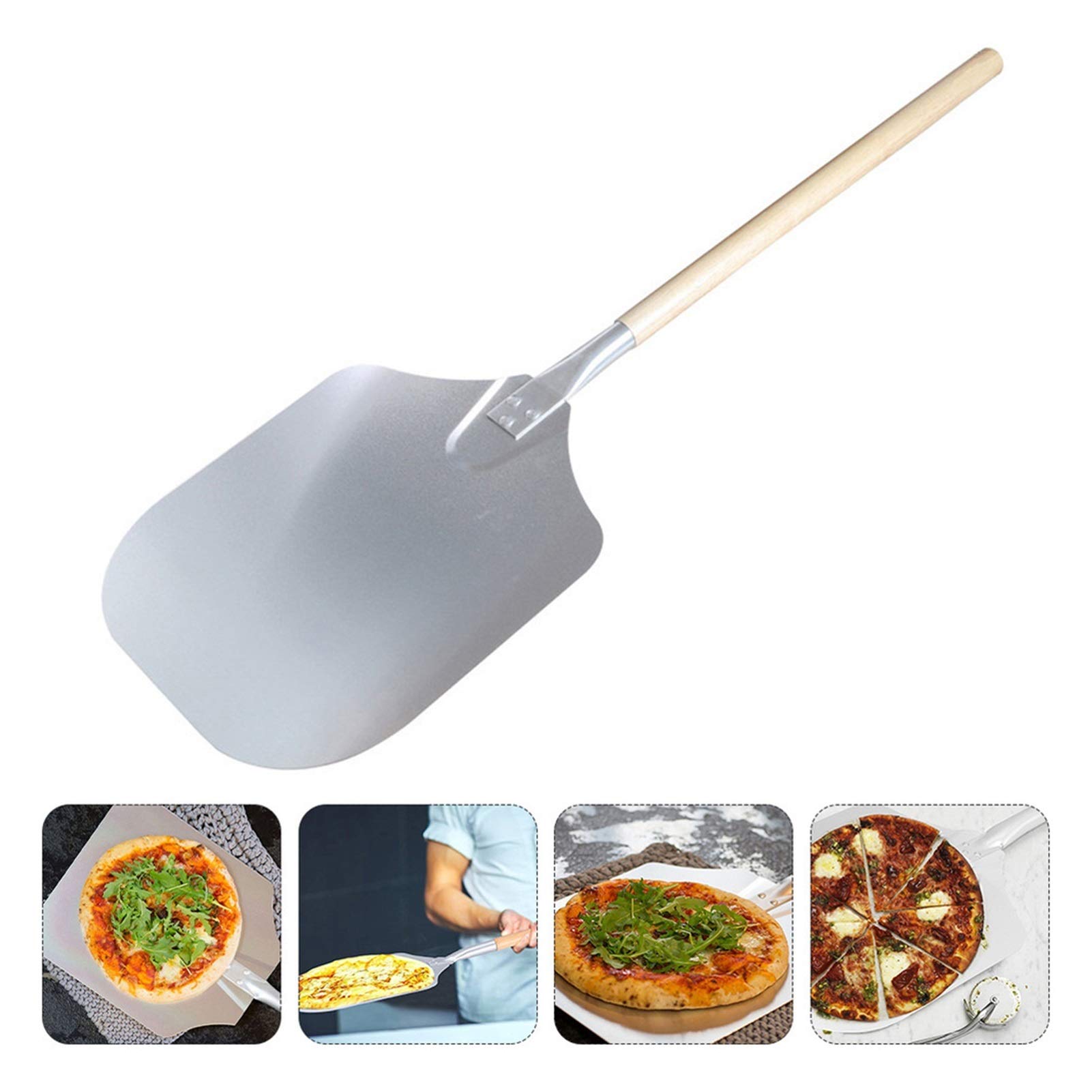 Łopatka do pizzy 1 szt. Drewniana rączka Łopatka do pizzy Aluminiowa łopatka do pizzy Podnośnik do pizzy do restauracji (Rozmiar: 65x30,5x2,5 cm) ()
