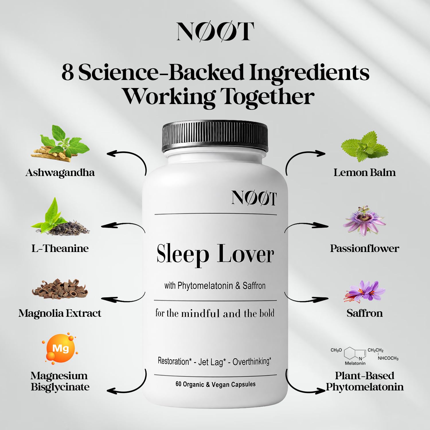 NOOT Sleep Lover Supplement – Natural Sleeping Aid for Adults & Students | Non-Habit Forming Sleep Supplement w. Ashwagandha, Lemon Balm, L-Theanine & Phytomelatonin | Deep Rest Support | 60 Capsules — Amazon image 5