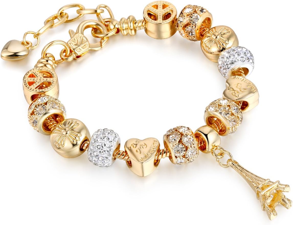 Charismatic Charms Bracelets for Women Murano Glass Crown and Leaf Charm Bracelet For Girls
