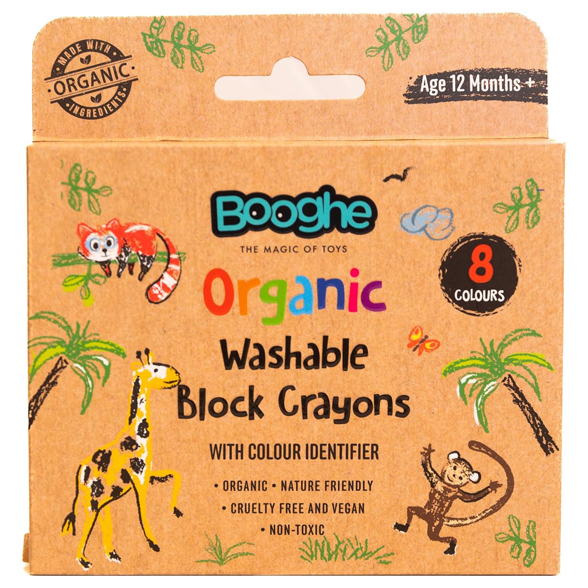 Booghe Washable Block Crayons, Organic Non-Toxic Toddler Crayons, Easy to Hold, Nature Friendly