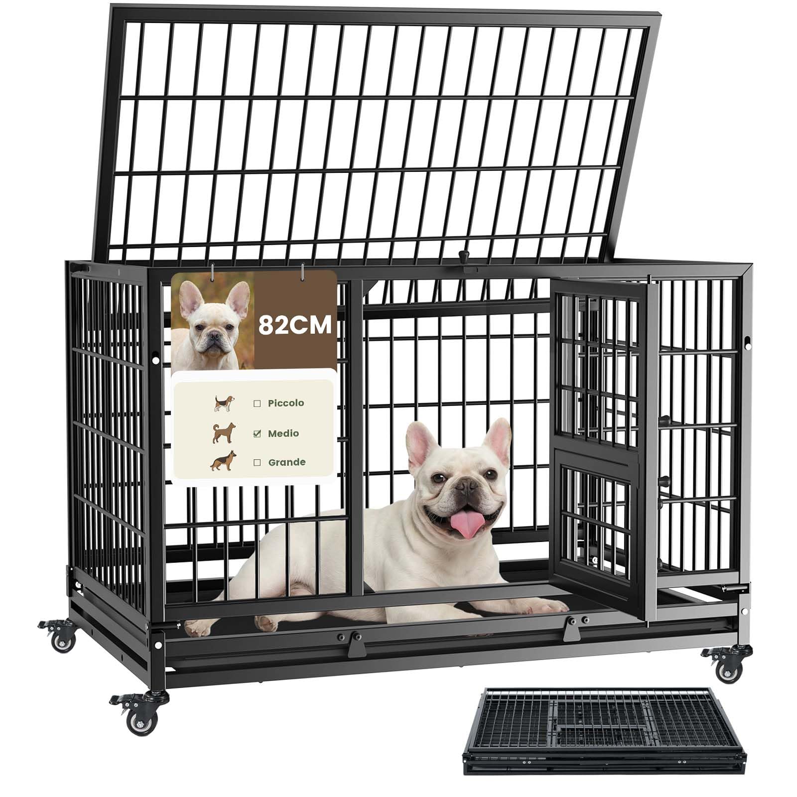 Gardner Pet Gabbia Pieghevole Per Cani Con 3 Porte, 82 X 52 X 56 Cm, Gabbia Da Trasporto Con Struttura Metallica Resistente, Dotata Di Freno E Fondo Rimovibile, Impilabile, Nero