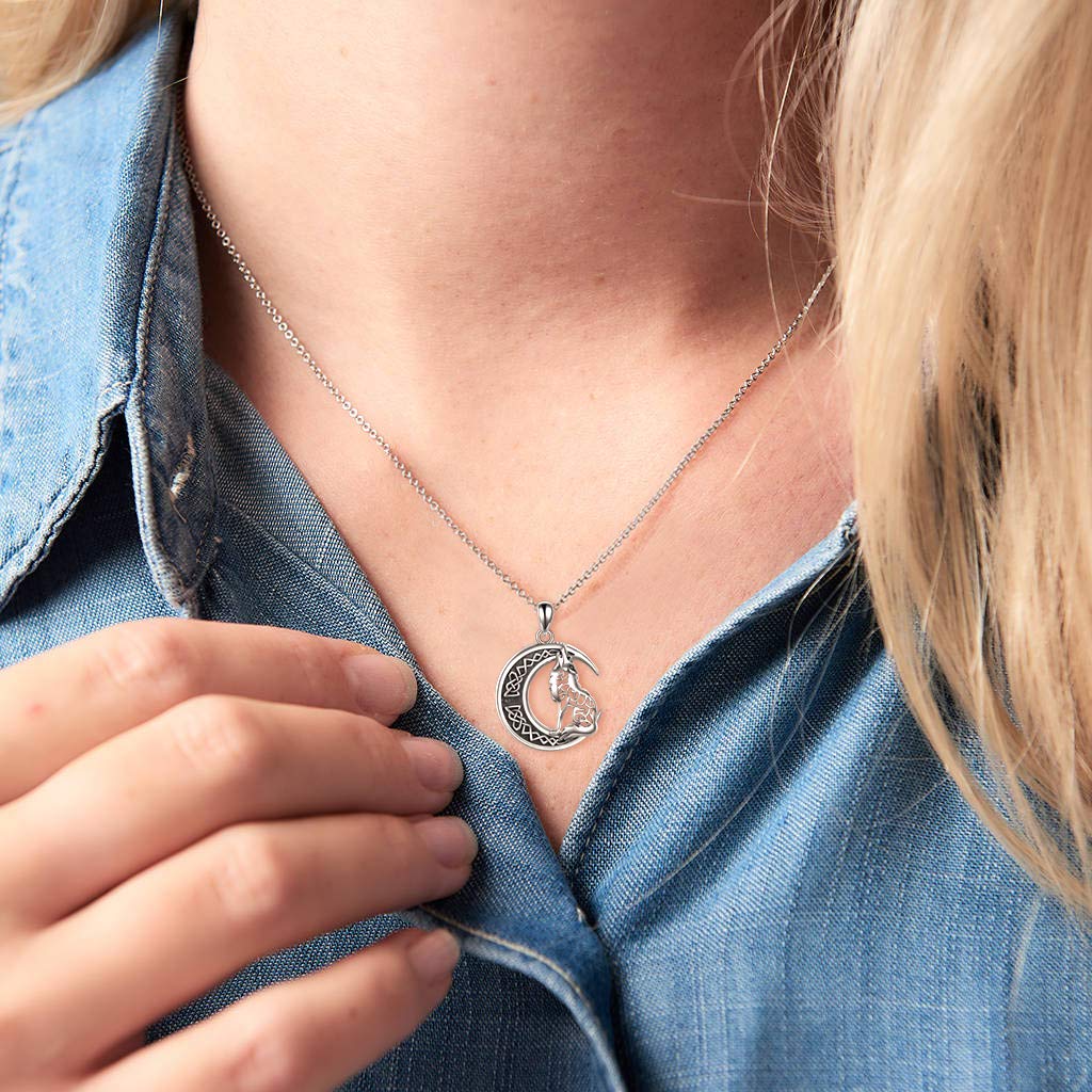 YFN Lupo Collana Argento Sterling Ciondolo Nodo Celtico Luna Lupo Gioielli Regalo per Uomini Donne Ragazze