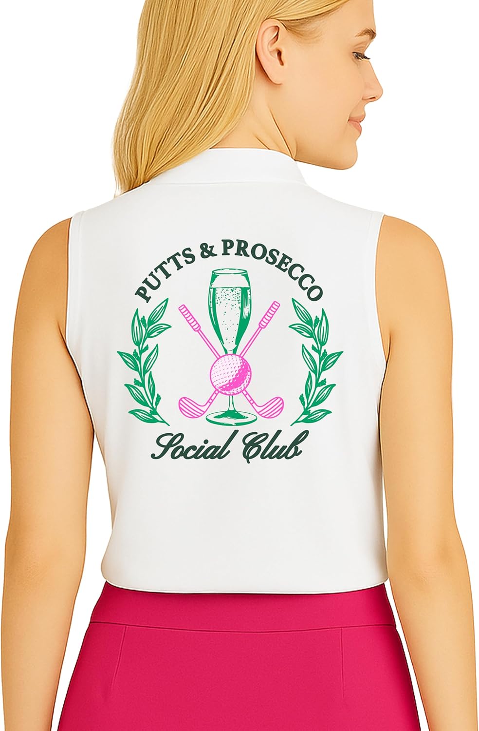 Putts & Pros Golf Polo Shirt for Women - Funny Social Club Short Sleeve & Sleeveless Top for Golfing
