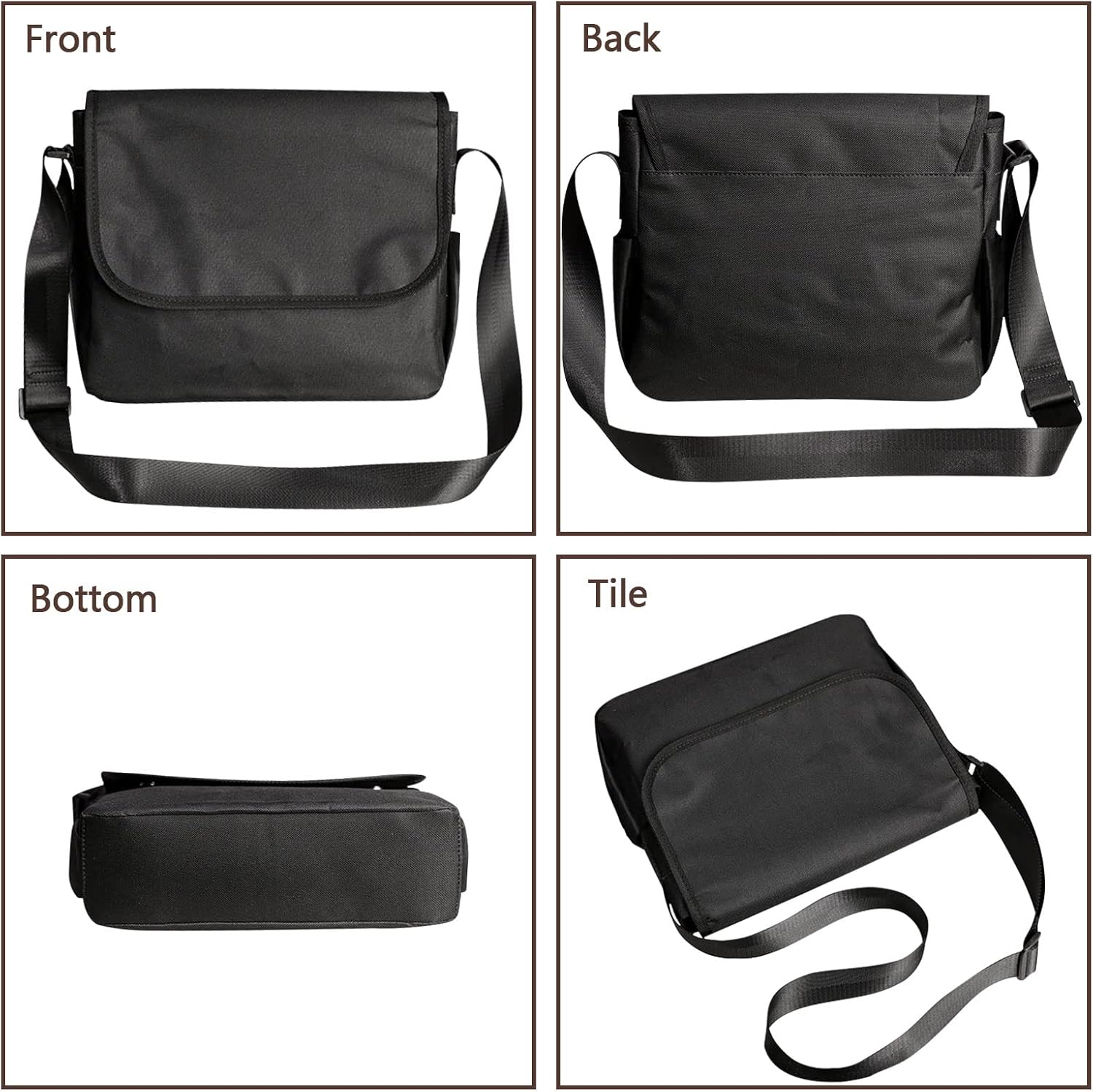 Messenger Bag Crossbody Bag, Shoulder Bag Casual Cross Body Bag, Vintage Messenger Bag for Men Women Satchel Bag, Water Resistant Crossbody Shoulder Bag for Work Business Office Travel (Black) - Image 7