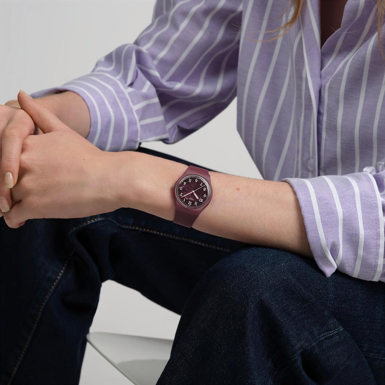 Swatch Gent Biosourced Lacquered Unisex Watch Casual Polymer Red Quartz Waterproof Thru The Crown Glass