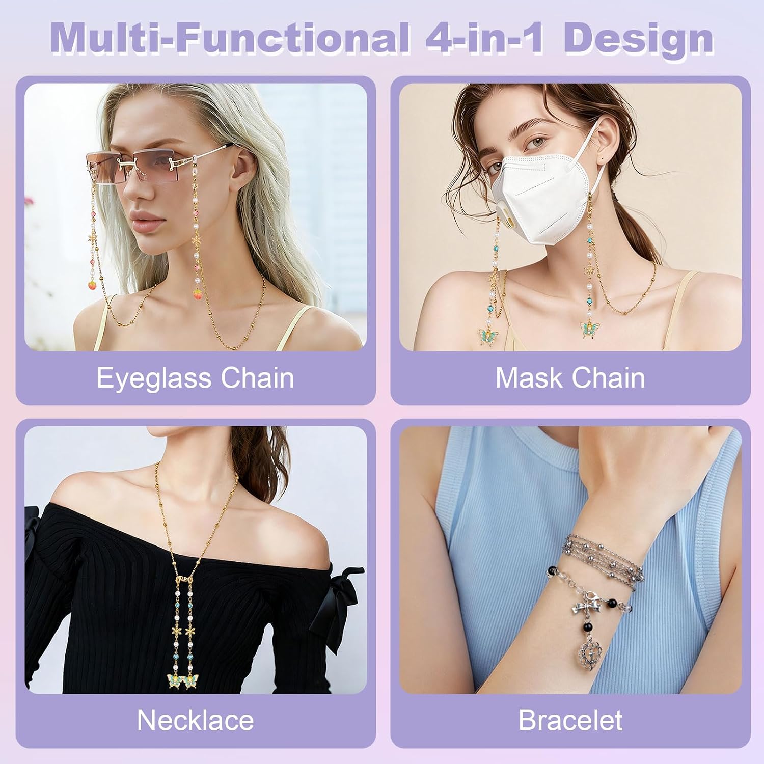 Glasses Chain for Women, Eyeglass Chain Around Neck, Stylish Charm Strap for Eye Glass Sunglass