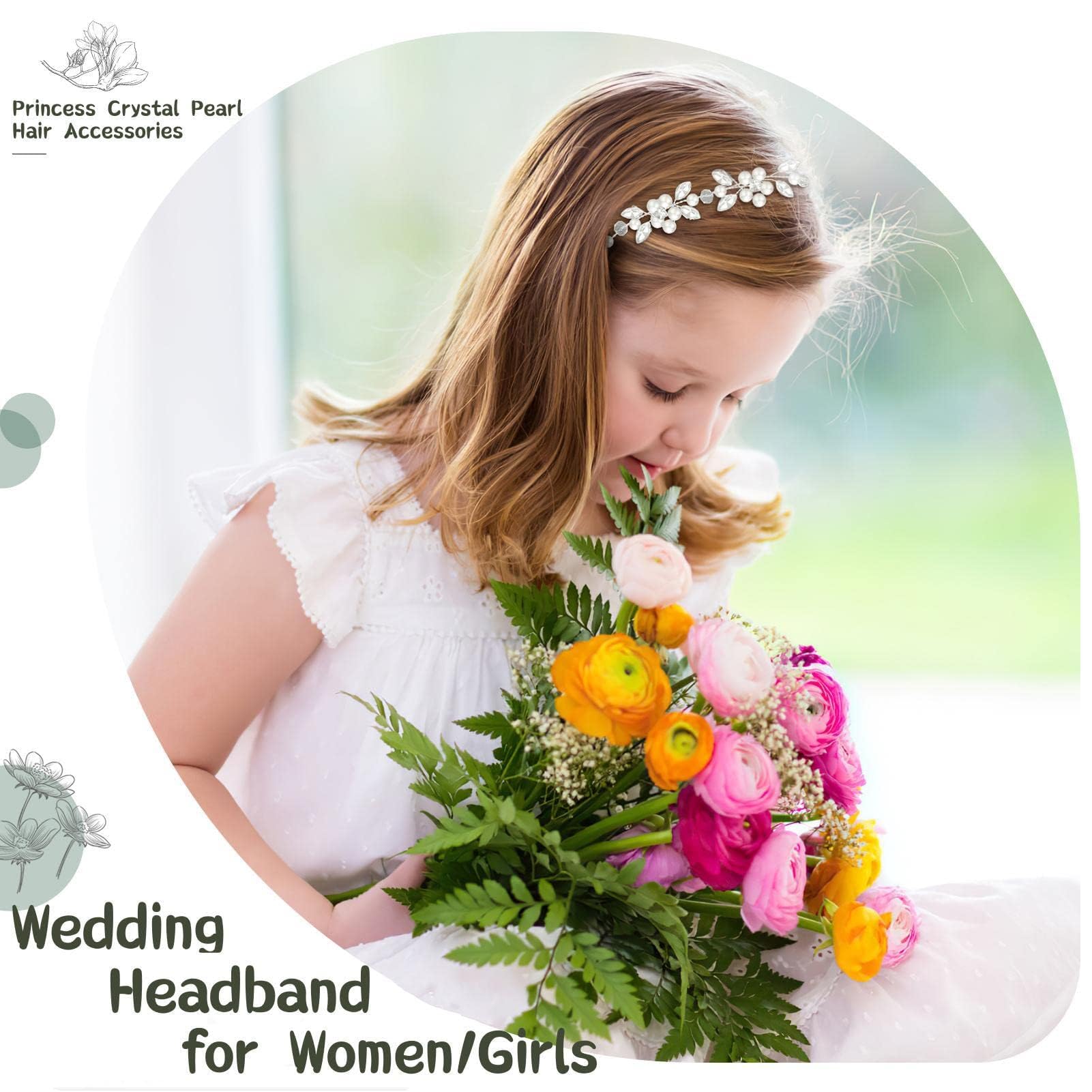 Coroncina Comunione Bambina, Fasce Capelli per Bambina in Fiore e Damigella, Coroncinas Fiori per Capelli con Perle, Accessori per Capelli per Comunione e Battesimo, Matrimoni, Compleanni e Feste