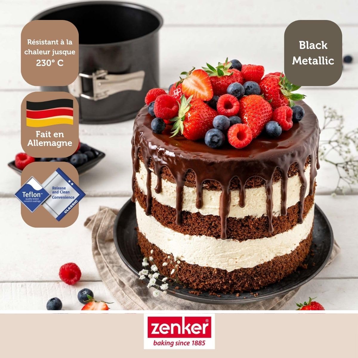 Zenker Teglia apribile extra alta – diametro 18 cm – lamiera d'acciaio nera metallizzato con rivestimento antiaderente – ideale per torte alte e panettoni italiani – Made in Germany