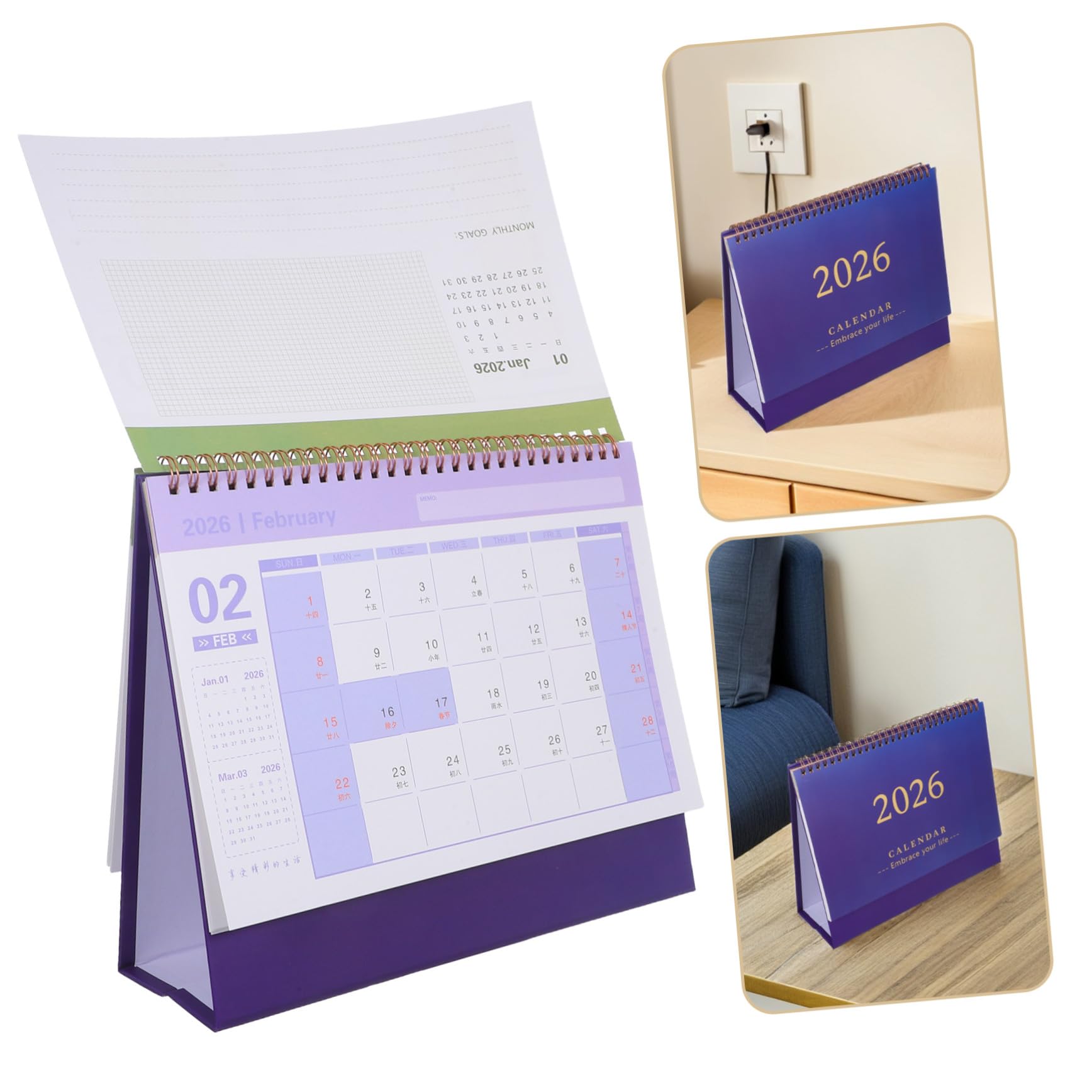 3 Pezzi Tavolo Flip Stand con Rilegatura Spirale Planner Mensile Minimalista per Organizzazione Giornaliera e Gestione Efficiente e Casa