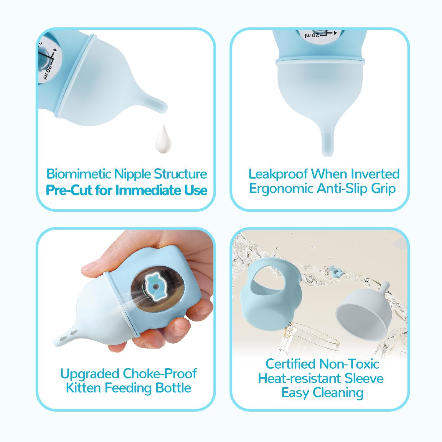 Ergonomic Pet Nursing Bottle,Puppy Bottles for Nursing Puppy Milk - 20ml Slow Flow Kitten Bottle Feeding kit for Newborn Kittens/Puppies/Small Animals, Easy-Clean Silicone Feeder (‌Blue‌)