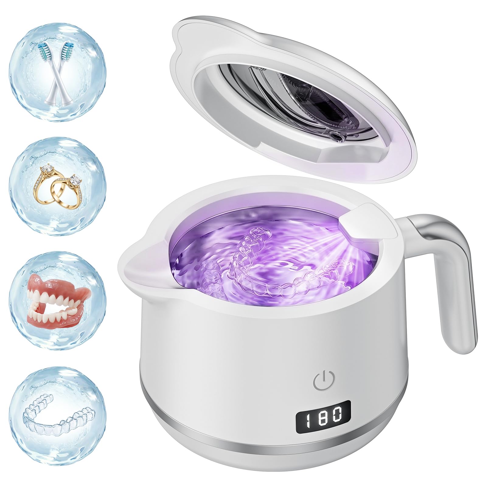 Máquina limpiadora de retenedores ultrasónicos, cápsula de limpieza dental de 45 kHz para prótesis, protectores bucales, aparatos ortopédicos, alineadores, protector nocturno, temporizador digital, 5