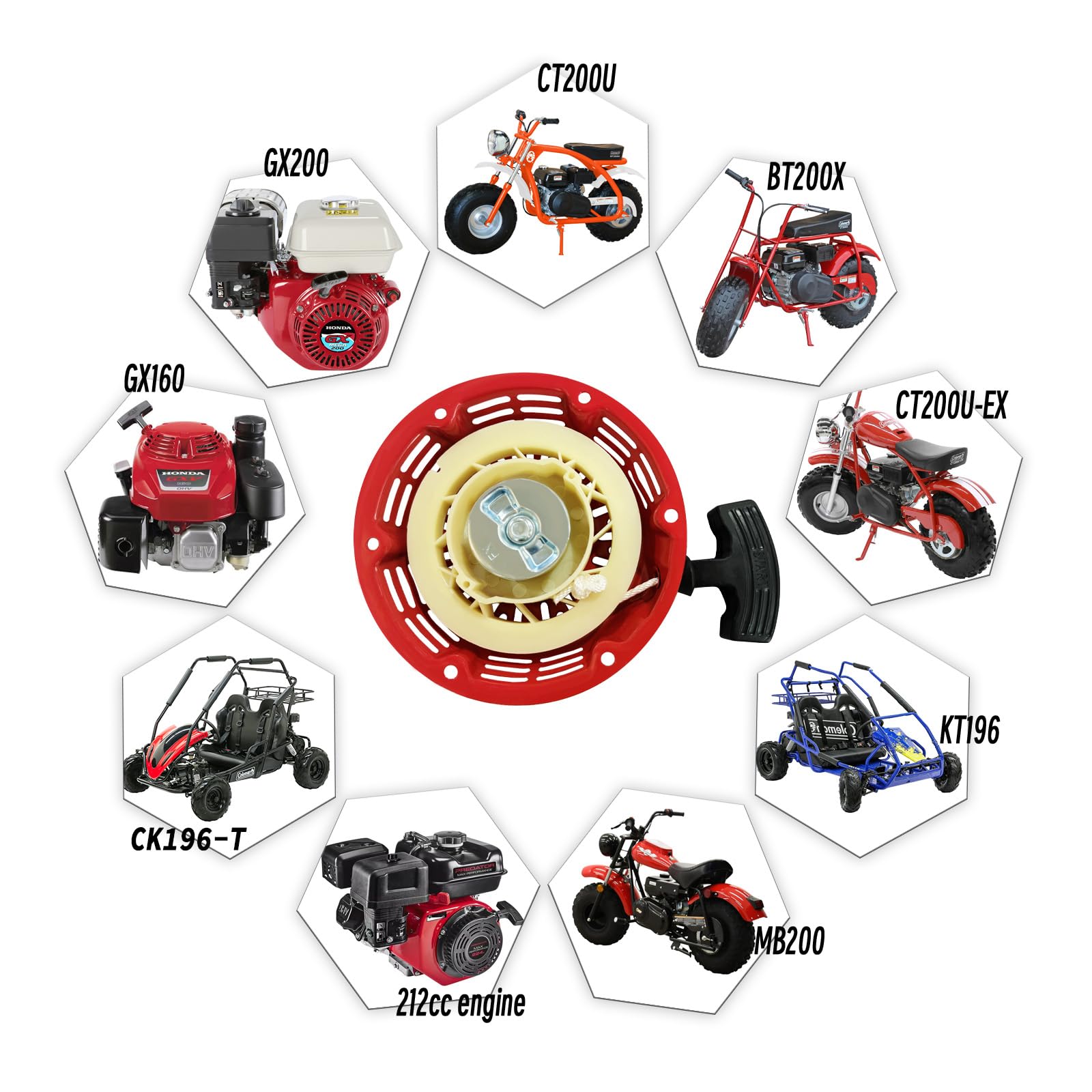 Mini Bike Brakes QYMOTO Pull Start Recoil For Coleman KT196/CT200U