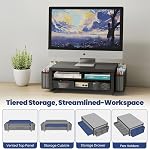 Metal Monitor Stand Riser with Drawer & 2 Pen Holders Storage for Desktop,2 Tier Computer Desk Organizer Stand for Laptop, Computer, iMac(Black)