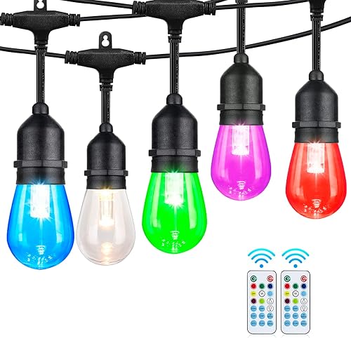Miniatura 55 de Guirnalda de luces para exteriores de 24 pies, 12 bombillas LED Edison inastillables, regulables, RGB que cambian de color, luces impermeables
