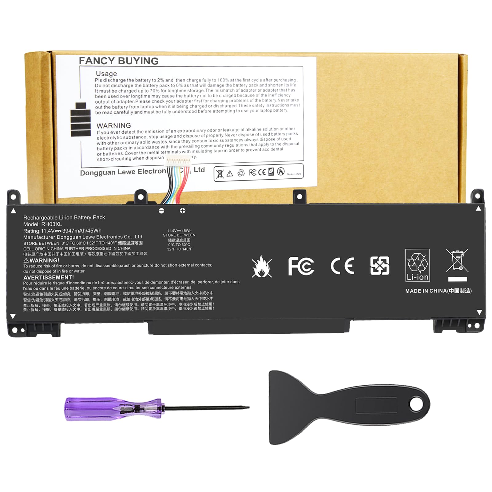 11.4V 45Wh RH03XL M02027-005 M01524-1D1 Laptop Battery for HP ProBook 430 440 445 450 630 640 650 G8 Series HSTNN-IB9Q HSTNN-OB1T HSTNN-DB0B HSTNN-UB7X M01524-2B1 M01524-AC1 (short style)