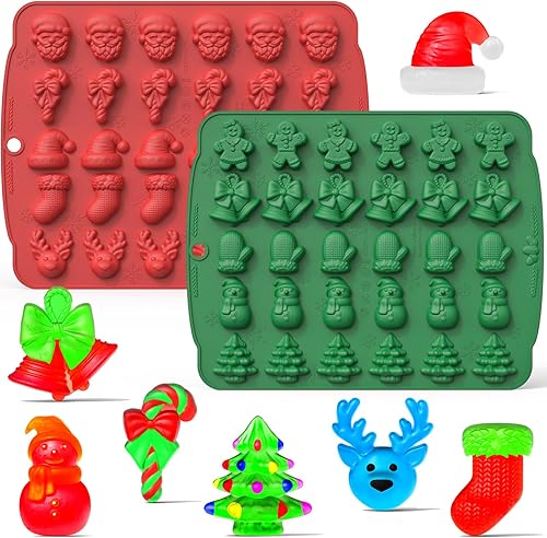 Moldes de silicona para caramelos de Navidad, paquete de 2 moldes de silicona antiadherentes de 30 cavidades para chocolate, gomitas, dulces,