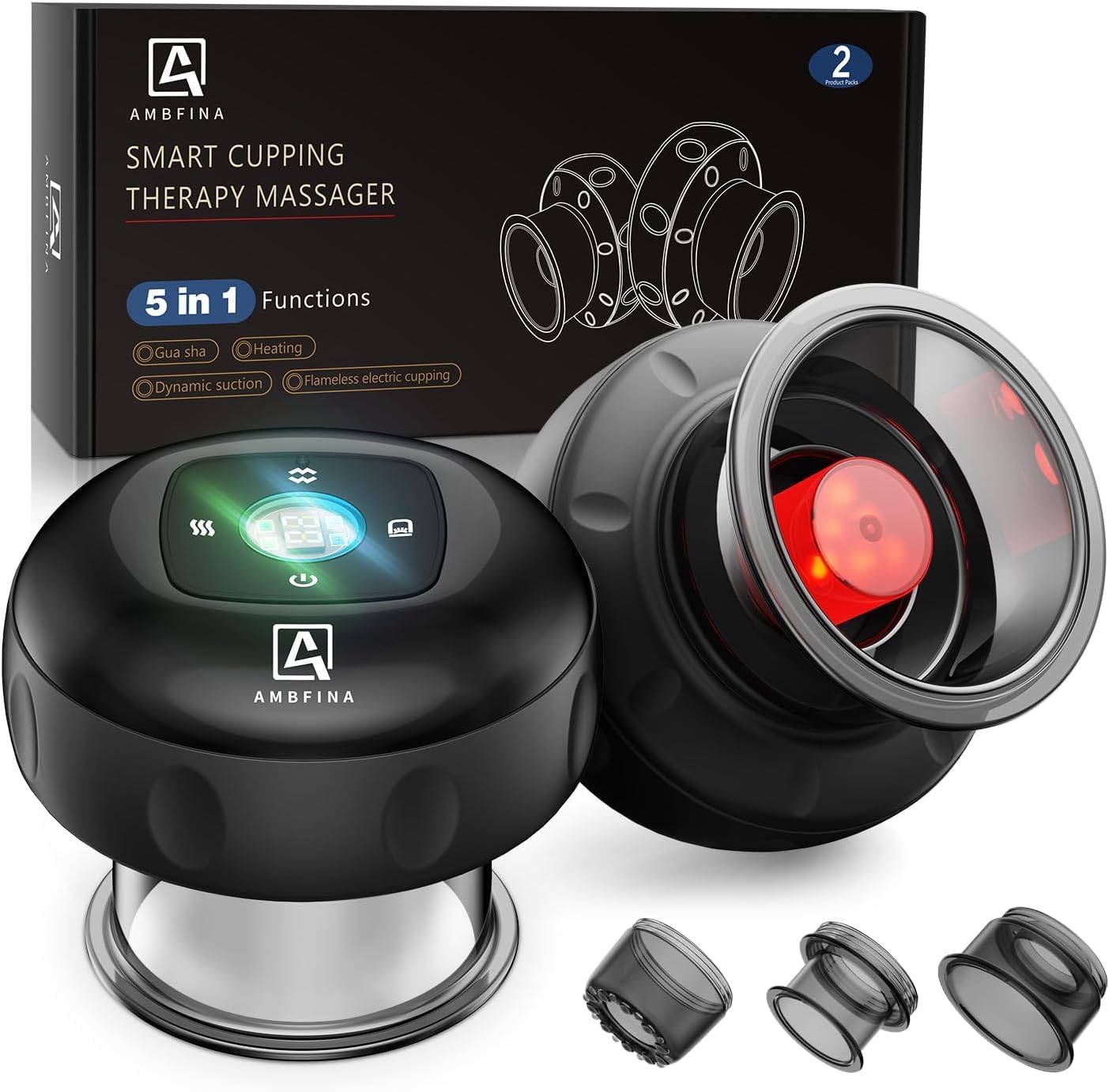 2 Pack 5-in-1 Cupping Kit for Massage Therapy, 12 Levels Smart Dynamic Cupping Set with Heat Penetrates for Targeted Pain Relief, Knots, Aches, Muscle Soreness