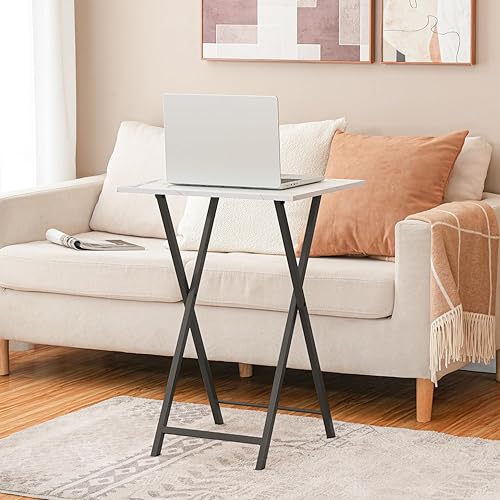 Miniatura 2 de HOOBRO Bandeja de TV, mesa plegable para TV, mesa de aperitivos estable para espacios pequeños, mesa auxiliar portátil para sofá, fácil montaje y