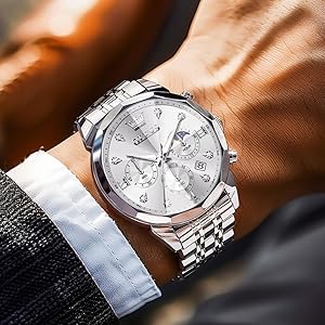 OLEVS Watches for Men Luxury Diamond Casual Large Dial Watches Stainless Steel Waterproof Business Dress Analog Luminous Date Mens Watches