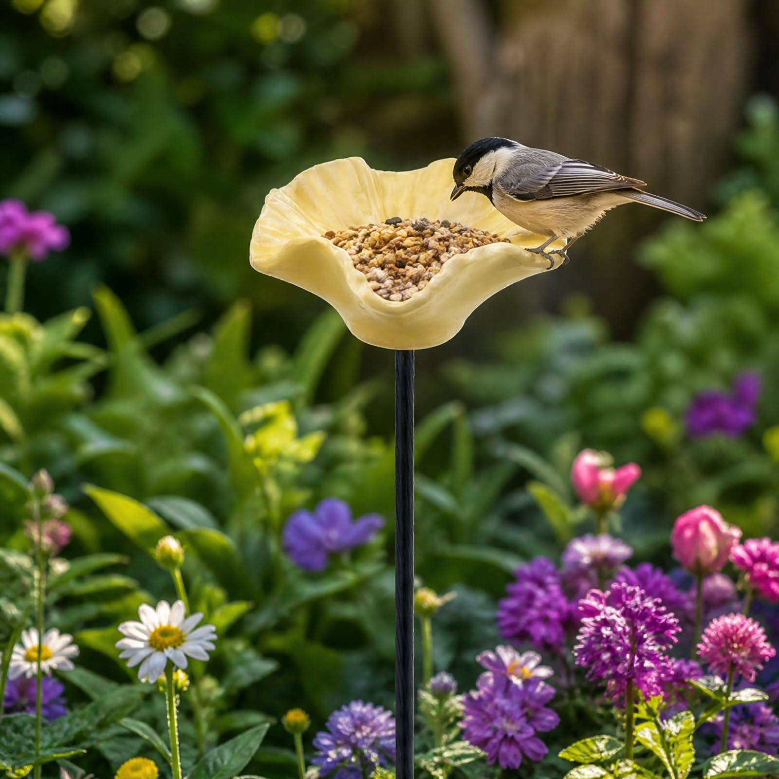 Mini Bee Watering Station, Handmade Ceramic Flower Bee Bath for Garden – Attract Butterflies & Pollinators – Colorful Outdoor Gardening Stakes for Yard, Patio, Butterfly Garden, Gardening Essentials