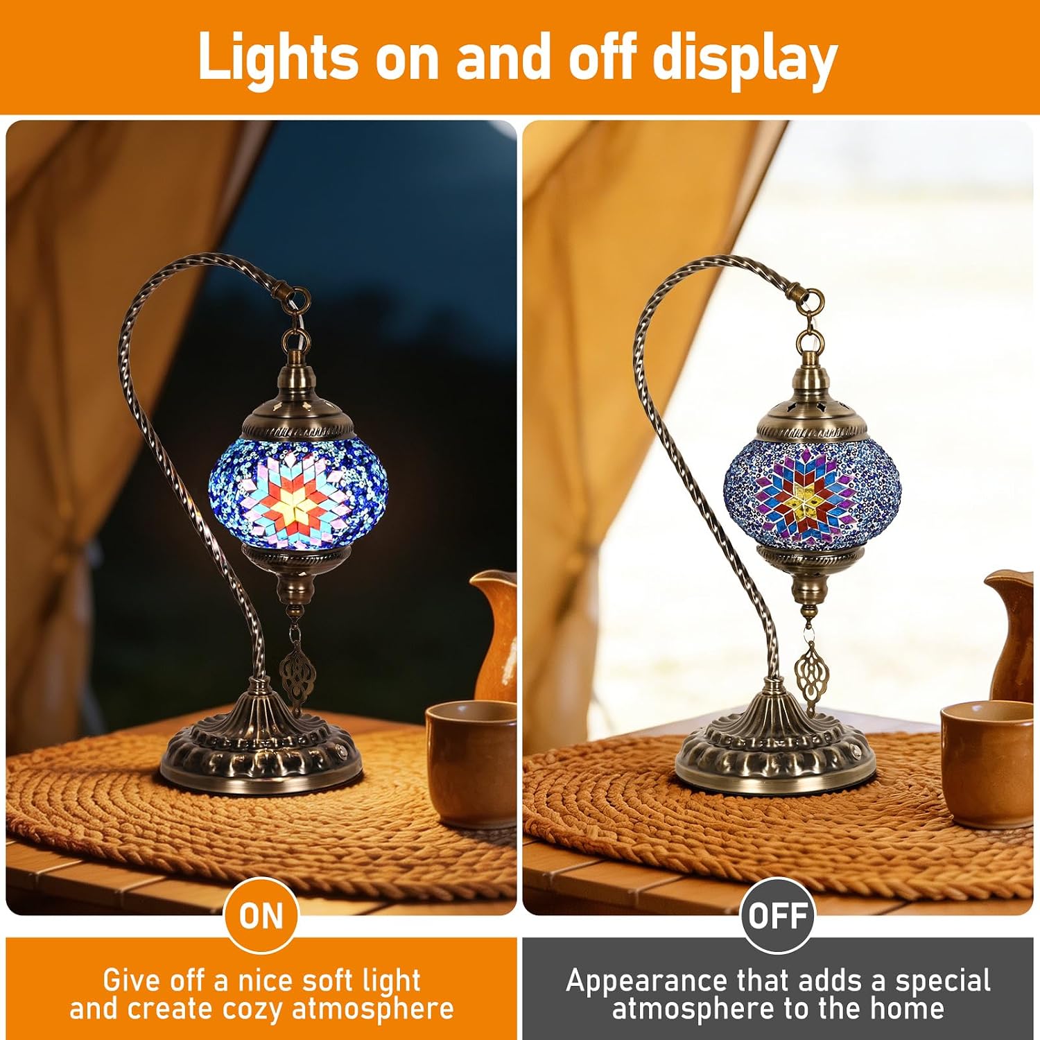 Rechargeable Turkish mosaic swan neck table lamp image 5