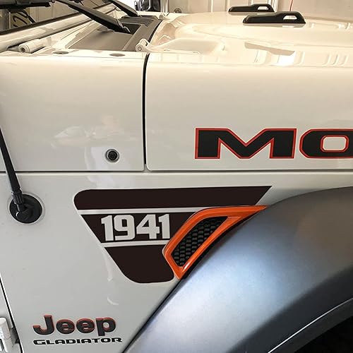 Miniatura 3 de Calcomanías para ventilación lateral de guardabarros 1941, calcomanías de vinilo negro mate precortadas compatibles con Jeep Wrangler JL JLU 2018