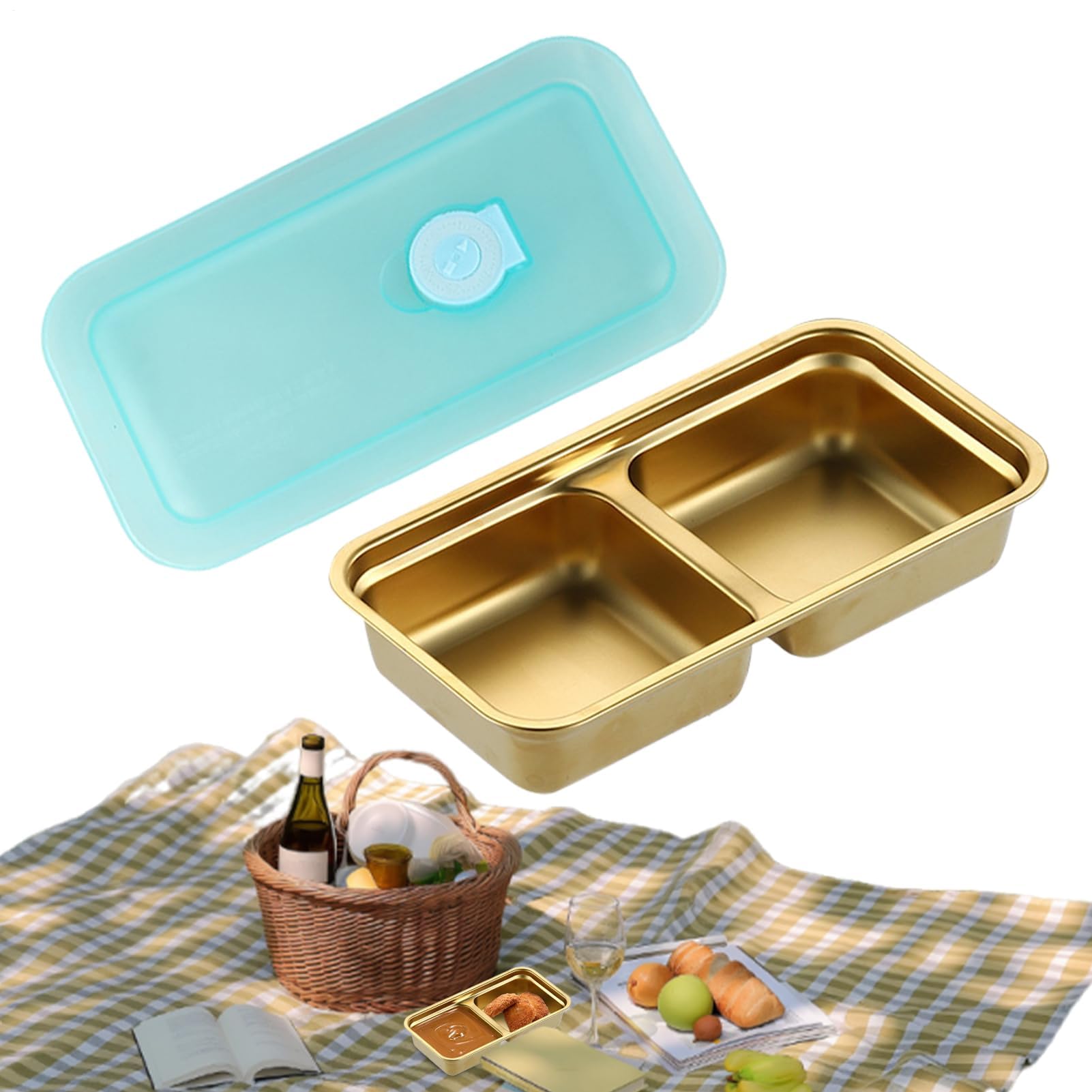 Fiambrera de Acero Inoxidable, Recipiente para almacenar Alimentos con Tapa, Estuche metálico Resistente a Fugas para Preparar Comidas.