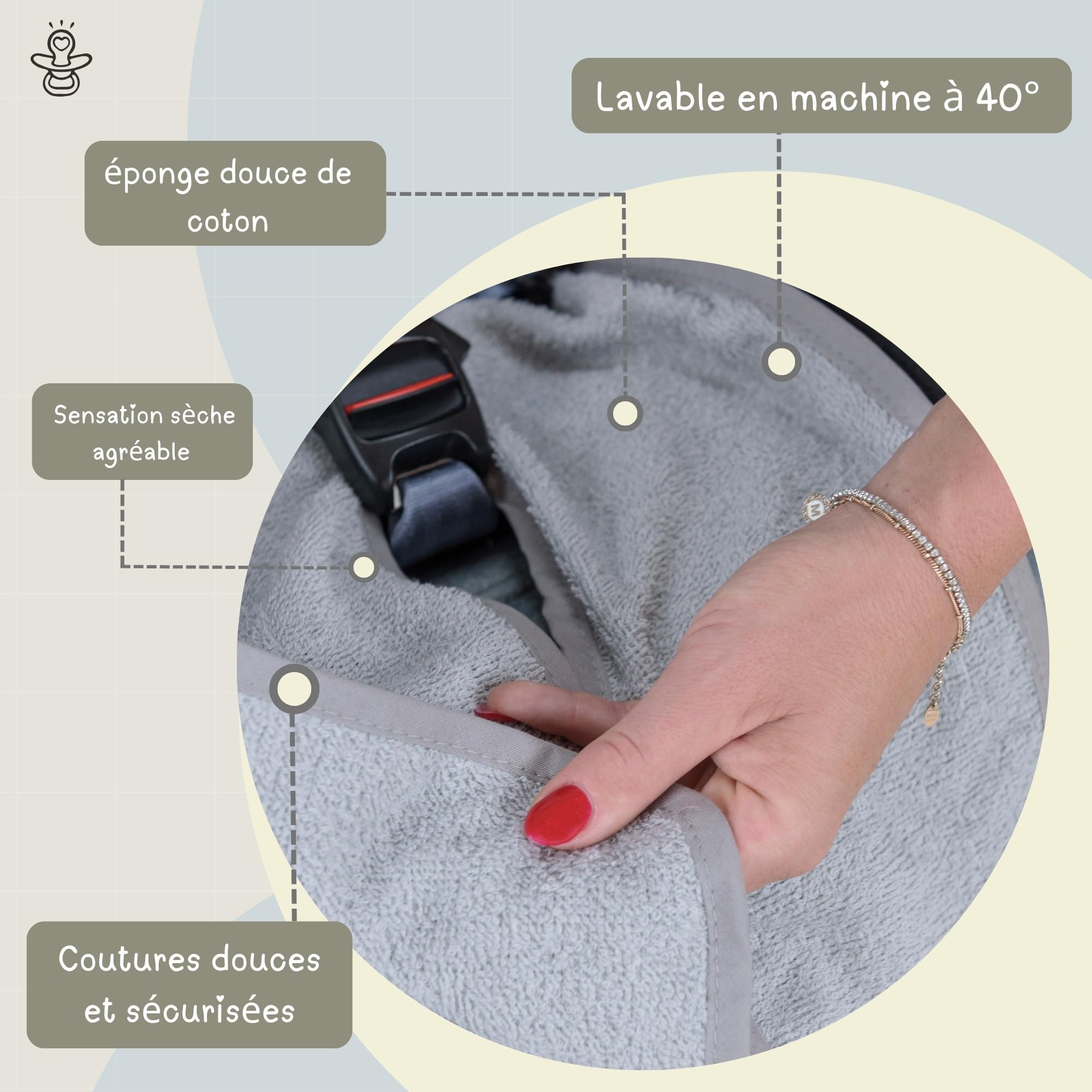 baby idea Housse siège Auto bébé Groupe 1/2/3 (9–36 kg) en éponge Coton 100% – Certifiée Oeko-Tex Standard 100 Respirante & Anti-Transpiration sans Rembourrage Fabriquée en Italie (Gris)