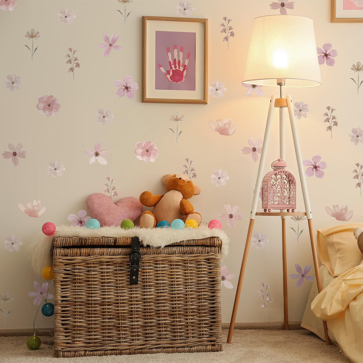 Neukids 52pcs Watercolor Pink Daisies Children's Wall Stickers, Girls Wall Decals Nursery Stickers for Kids Bedrooms Livingroom Kindergarten Window Wall Decor — image 1