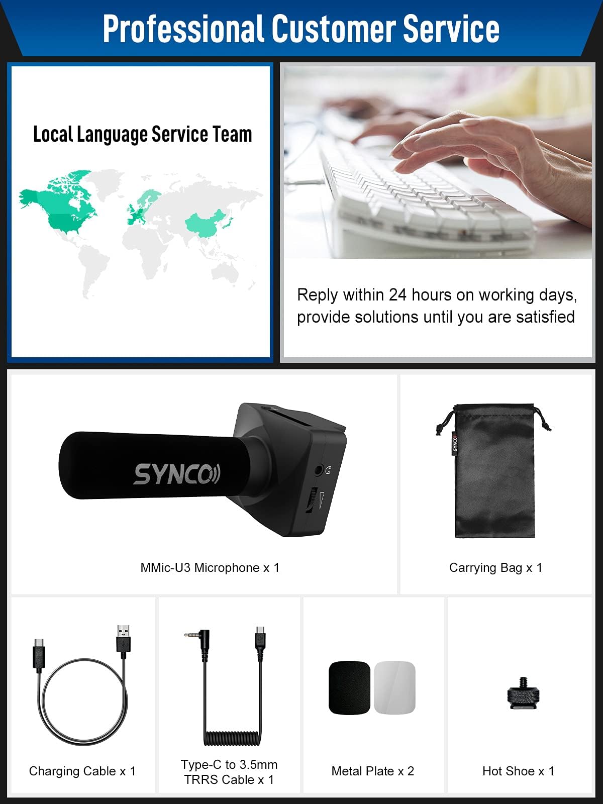 SYNCO Microfono direzionale per smartphone, microfono direzionale DSLR, 3,5 mm TRS/TRRS, Gain-Control, 75/150Hz Low Cut, monitoraggio audio, piastra magnetica per cellulare, fotocamera Canon, Nikon