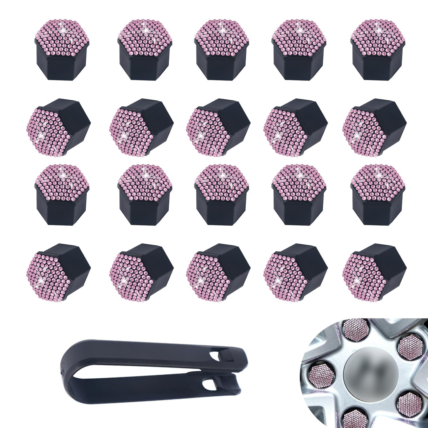 ONEMAJI 20Pcs Car Tyre Wheel Nut Caps for FIAT Abarth 500 595 1100, Hexagonal Bolt Covers Lug Nut Protectors Shiny Vehicle Rim Styling Accessories,Pink-21mm