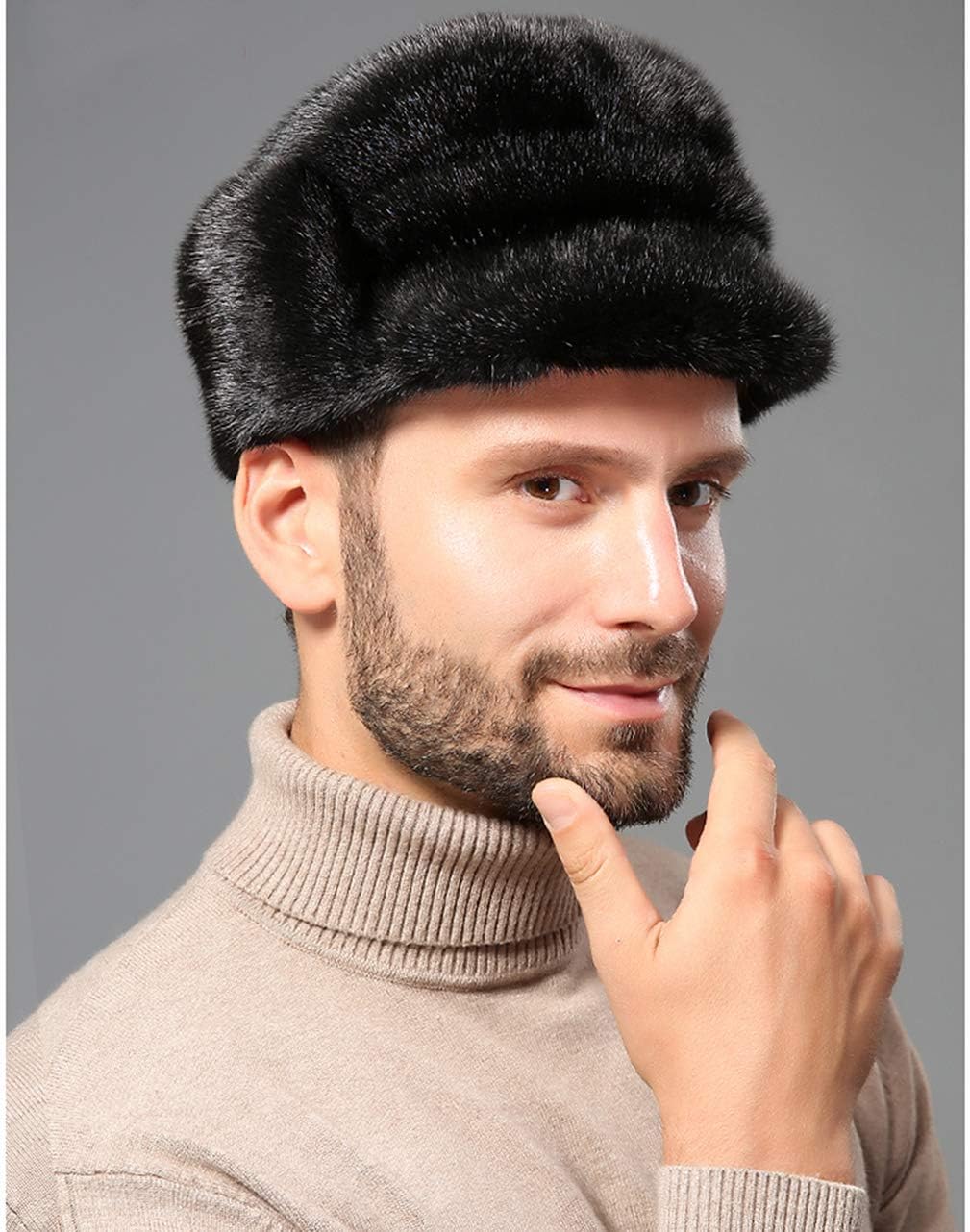 Hat Men's Genuine Mink Hair Hat Snow Hat Ushanka Winter Warm Outdoor