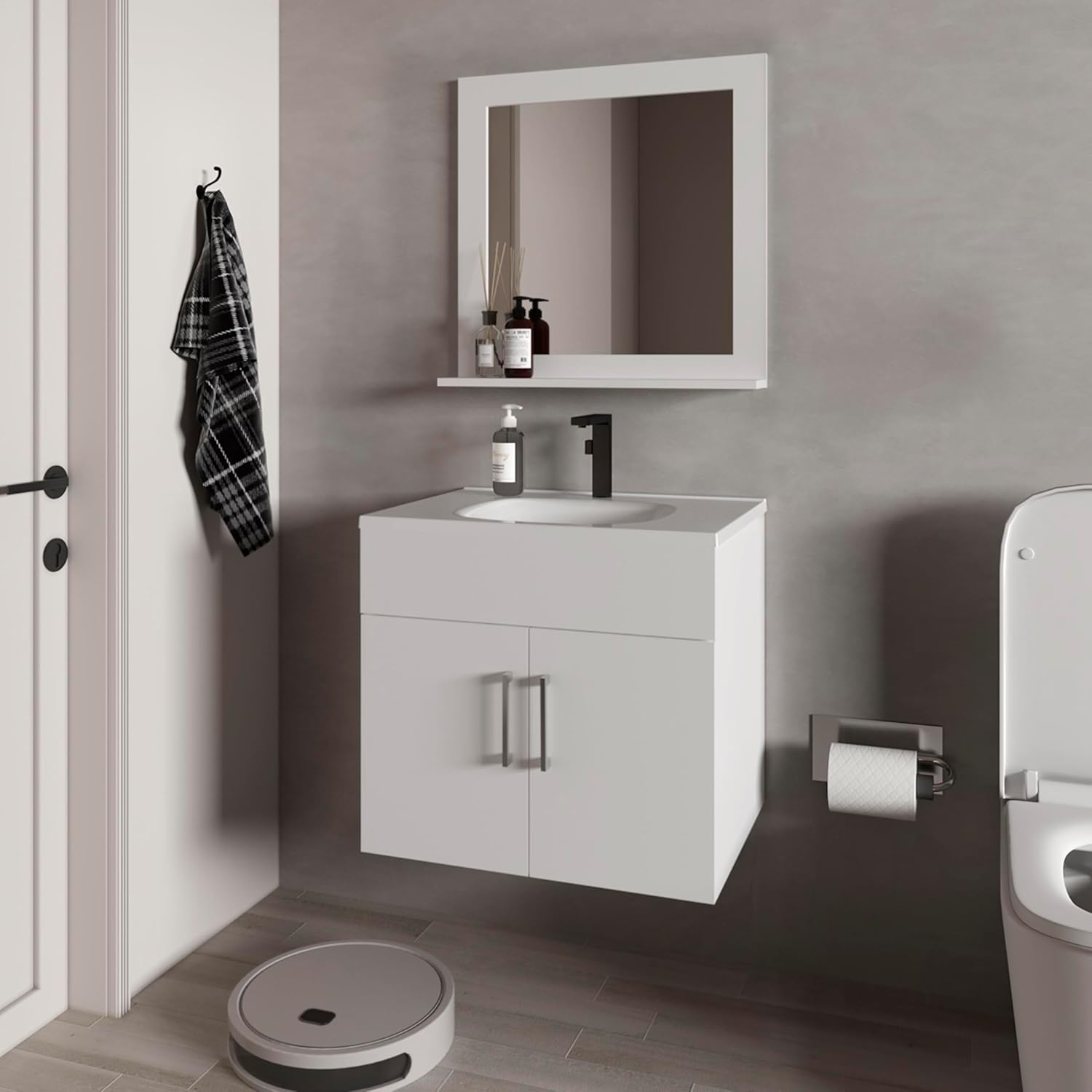 Bathroom Vanity,Floating,w/Ceramic Sink,Pre-Assembled Modern Style Cabinet for Efficient Bathrooms Storage & Organization,Includes Sliding Drawers,Under Sink Shelf,Over The Toilet,Wenge