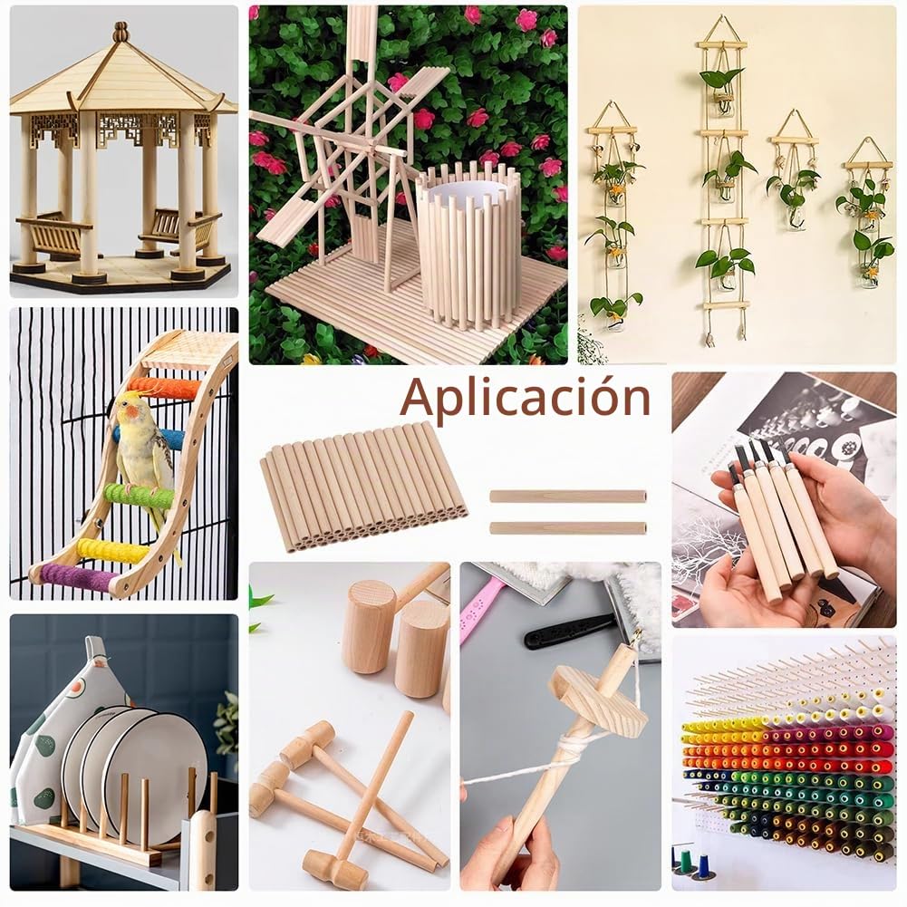 FINGERINSPIRE 50 varillas de madera huecas, varillas de tobillo de madera natural, 10 x 1 cm, color trigo en forma de columna, con agujero de 6 mm de haya cruda para proyectos de artesanía y bricolaje