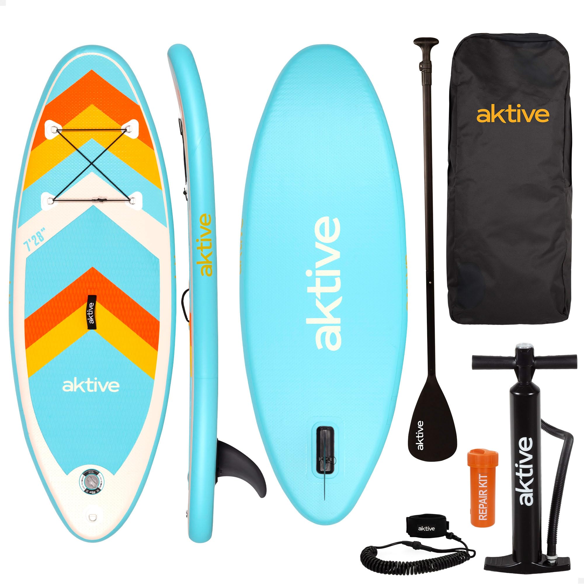 AKTIVE Tabla Paddle Surf Hinchable, Junior, 213x71x10 cm, Soporta 90 kg, Hinchador con manómetro, Remo Ajustable, Kit reparación, Mochila Transporte, Accesorios Playa (54370)