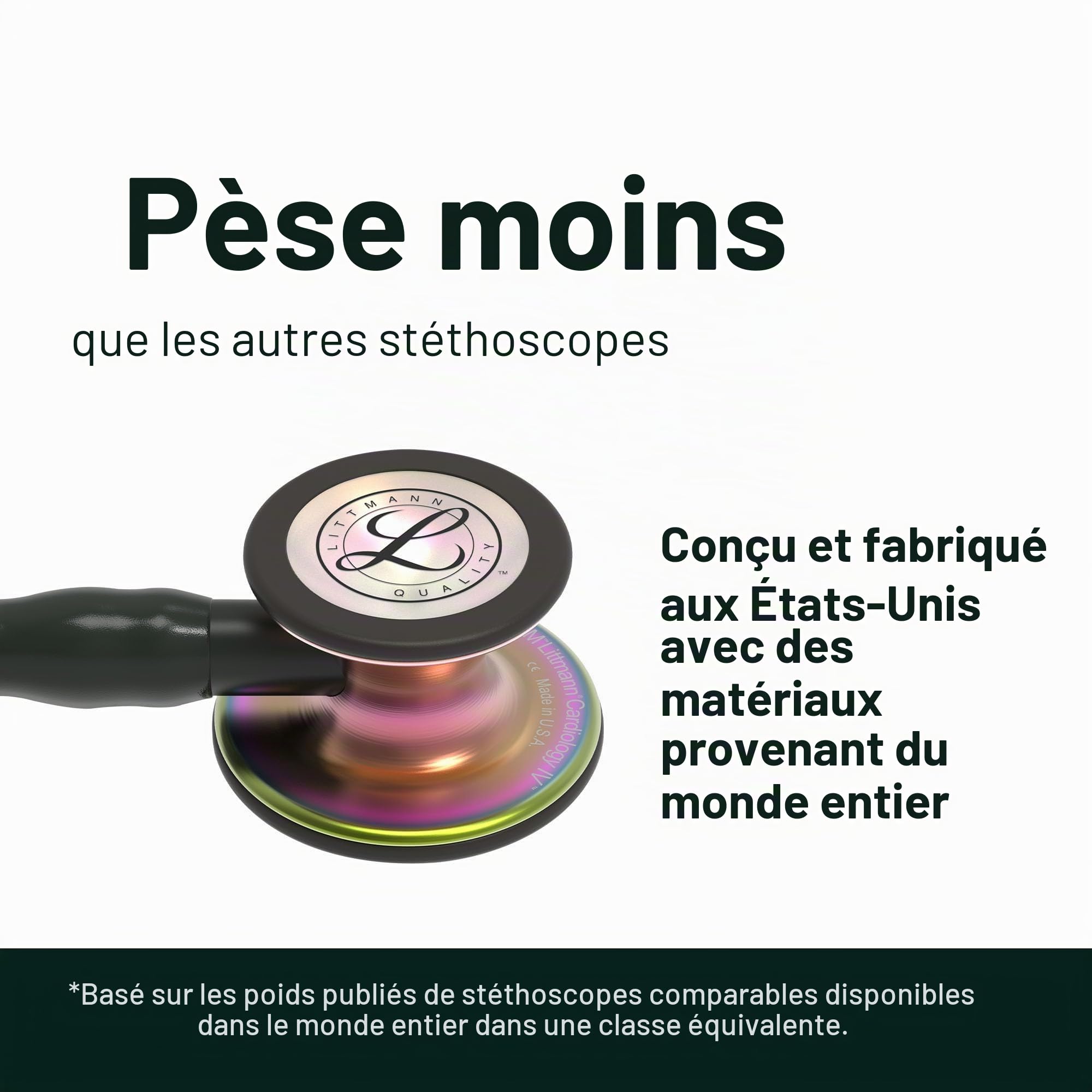 3M Littmann Stéthoscope de diagnostic Cardiology IV, tubulure noire, Édition Rainbow brillant, 69 cm